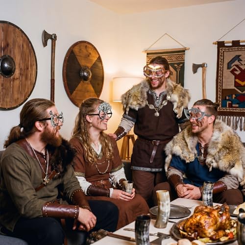 32 Pcs Viking Theme Party Favor Paper Glasses, 16 Unique Designs Nordic Mask Viking Ship Helmet Photo Booth Props for Halloween Birthday Party Classroom Rewards Goodie Bag Fillers