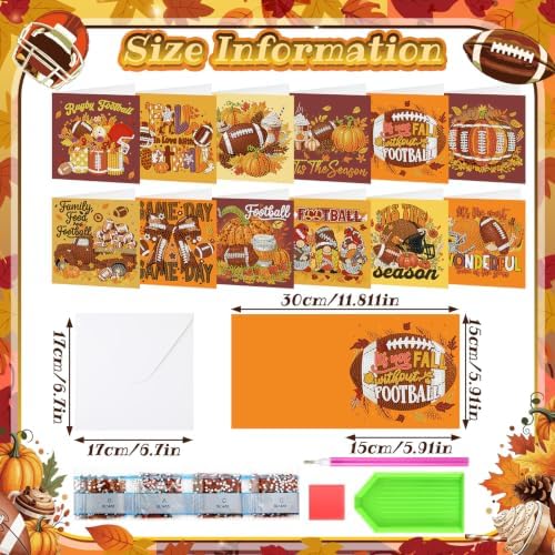 Saillong 12 Pack Fall Football Diamond Painting Greeting Card with Envelope