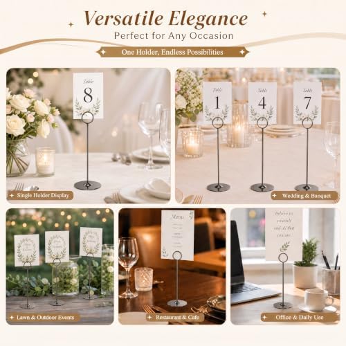 Urban Deco 16 Pieces Table Card Holder 8 inches Table Number Holders Place Steel Card Holders for Photos, Food Signs, Memo Notes, Weddings, Restaurants, Birthdays (Black)