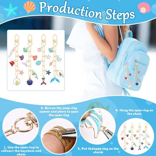 AUGSUN 189Pcs Ocean Keychain Making Kit Summer Beach DIY Keychain Craft