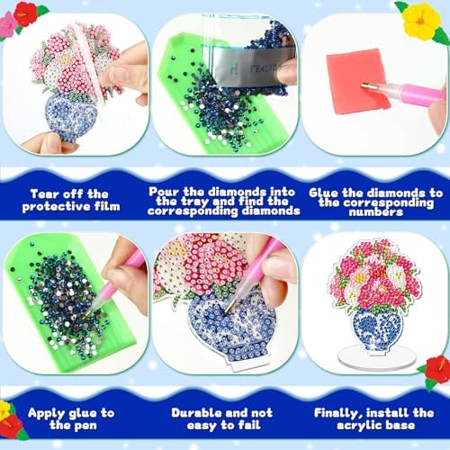Kosiz 9 Pcs Christmas Chinoiserie Flower Diamond Painting Tabletop Decor