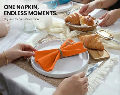 Ruvanti Cloth Napkins Set of 12, Cotton Enrich 18”x18” - Orange/Fall