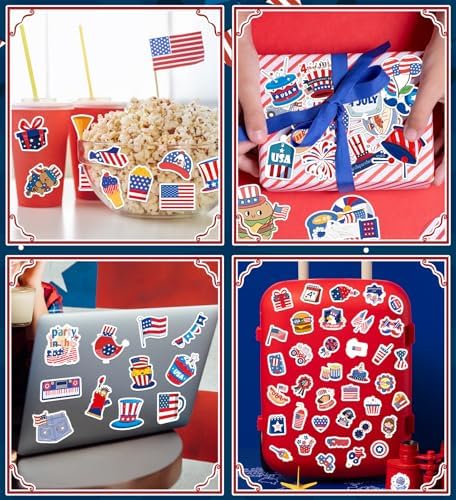 HSHFAMIIY 4th of July Stickers - 4th of July Outfits for Women, 100Pcs Patriotic Stickers - Memorial Day Scrapbooking, 4th of July Accessories Decorations Gifts Crafts Activities Party Favors for Kids