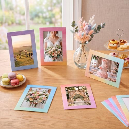 AmazingSpark 50 Pack Paper Picture Frames with Stands, Pastel Colors