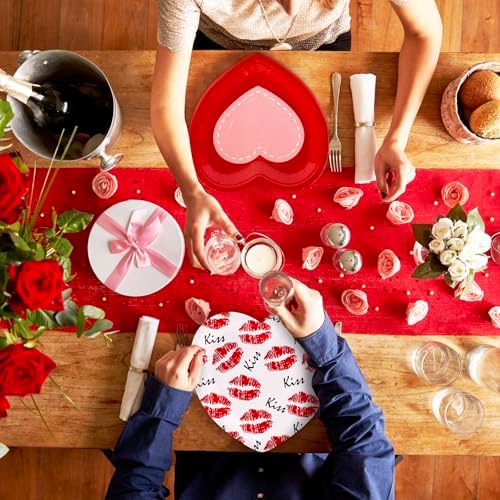 Whaline 60Pcs Valentine's Day Paper Plates Heart Shaped Dessert Plates Red Pink White Romantic Disposable Tableware for Mother's Day Anniversary Wedding Birthday Party Table Decor Supplies
