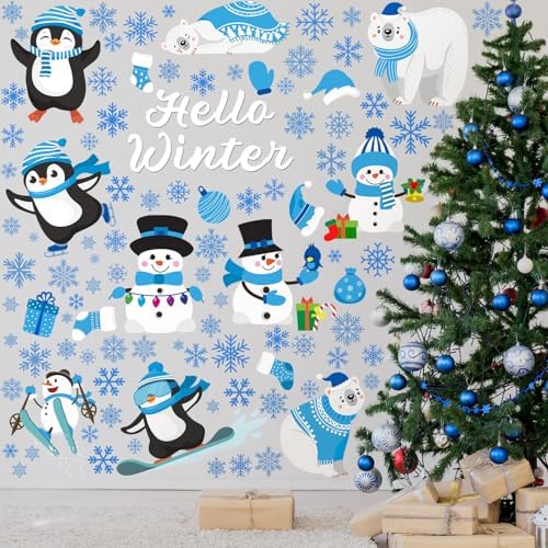 Haull 6 Sheet Hello Winter Wall Decals Christmas Xmas Wall Clings