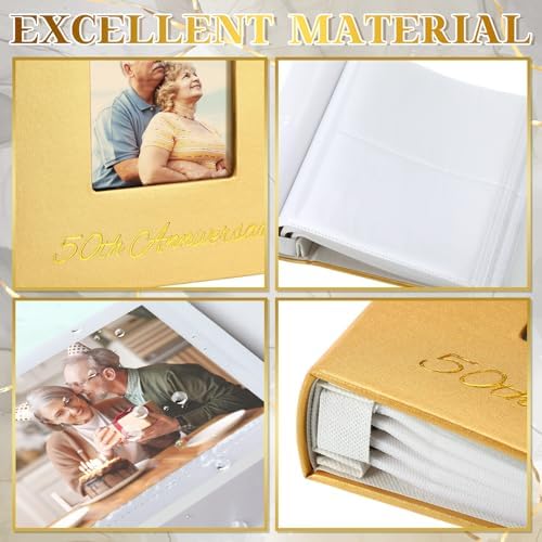 Dunzoom 50th Anniversary Wedding Photo Album Leather Gold Heart Window