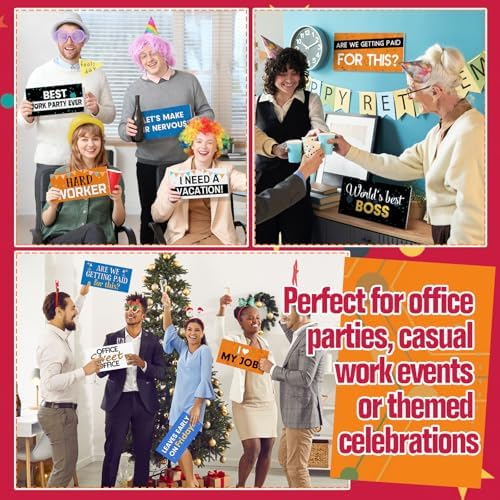 Beeveer 24 Designs Office Party Photo Booth Props Double Sided PVC Signs