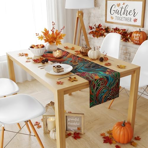 OHOME Fall Decor - Stained Glass Table Runner
