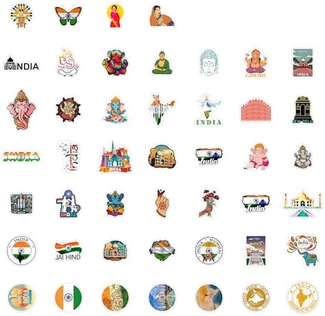 100Pcs India Stickers for Water Bottle and Laptop - India Party Supplies & Decorations, Waterproof Vinyl Decals, Indian Flag and Culture Stickers, Gifts for Women & Men