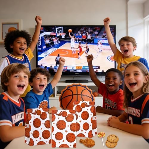 FEBSNOW 20Pcs Basketball Paper Gift Bag with Stickers for Sport Party Favor
