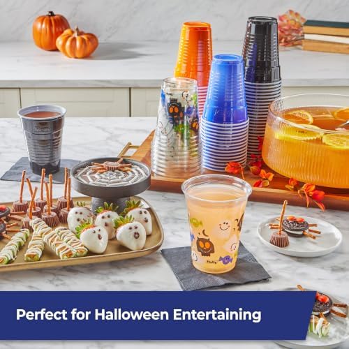 Hefty Party On Disposable Cups, Assorted Halloween Colors and Print, 76ct
