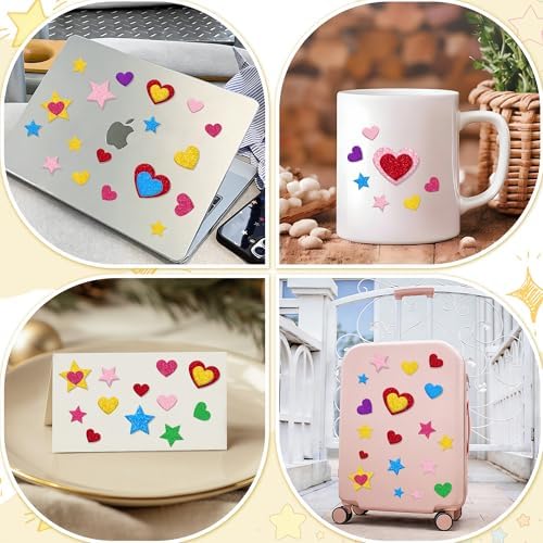 Foam Stickers, 870 PCS 3D Glitter Foam Hearts and Stars Stickers, 7 Colors