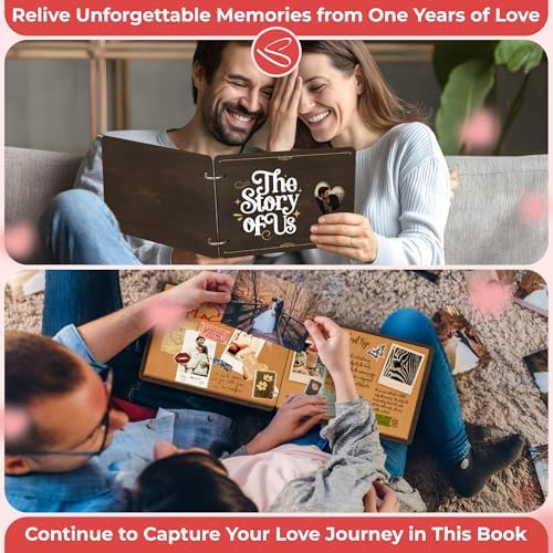 STOFINITY The Story of Us Scrapbook, Wood Cover Photo Album for Couples