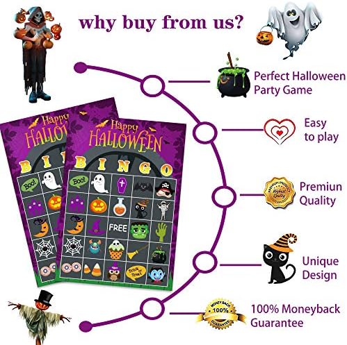 Halloween Party Games for Kids Adults, 24 Player Halloween Bingo Card Game