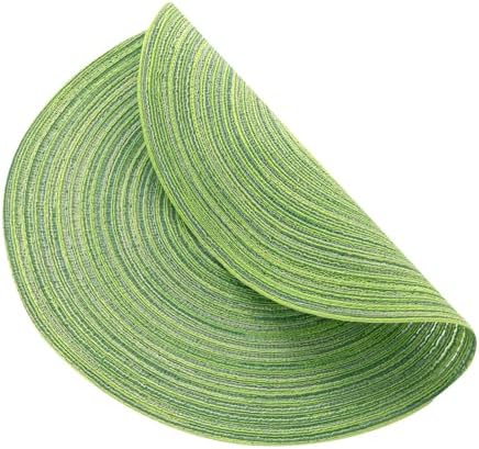 SHACOS Round Placemats Set of 8 Washable 15 inch Round Table Mats Braided Non Slip Fabric Place Mats for Dining Table Indoor Outdoor (Mixed Color Pea Green, 8)