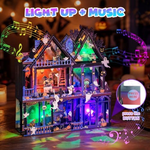 Yinqing Halloween Cards with Music and Lights, Happy Halloween Card House