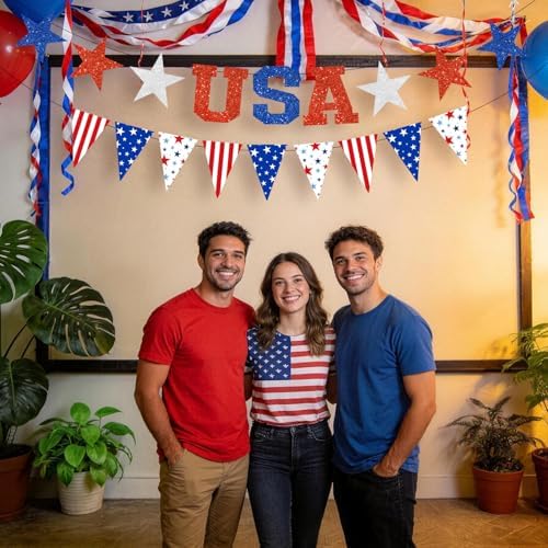LARRAZABAL 4th of July Banner Decorations, USA Triangle Banner for Memorial Day 4th of July Independence Patriotic Party Supplies