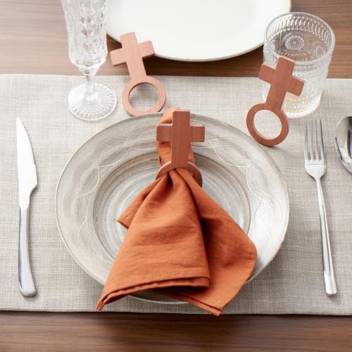 APTWOW Wooden Easter Napkin Rings Set of 12 - Christian Cross Napkin Holder, Spring Farmhouse Napkin Rings for Birthday Wedding Party Banquet Table Decor