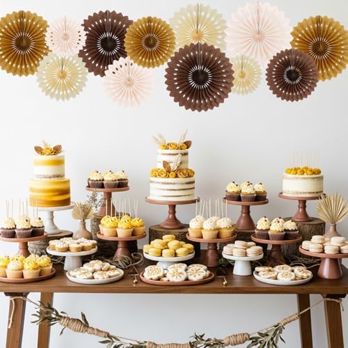 BEISHIDA 12packs Honeycomb Round Paper Fans Brown Hanging Party Decoration