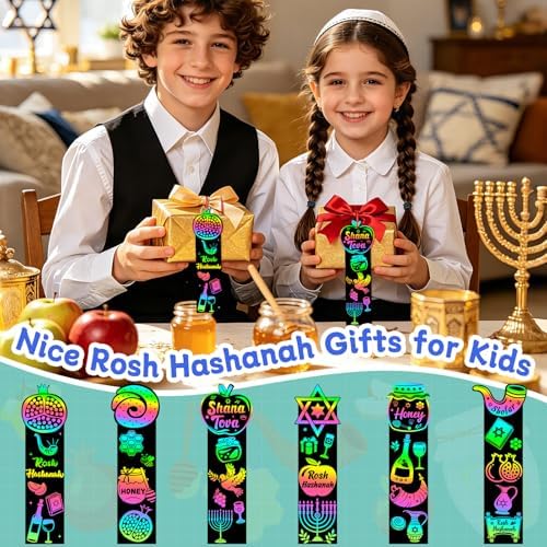 JUNEBRUSHS 30 Pack Rosh Hashanah Scratch Art Bookmarks