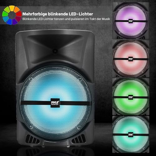 Pyle Wireless Portable PA Speaker System -1200W High Powered Bluetooth Compatible Indoor&Outdoor DJ Sound Stereo Loudspeaker wITH USB MP3 AUX 3.5mm Input, Flashing Party Light & FM Radio -PPHP1544B