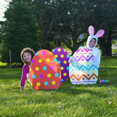 Fun Express Jumbo Easter Eggs Yard Signs 4-Pack - Large 18x24.5 Outdoor Easter Decorations with Stakes | Weather-Resistant Egg Hunt Signs for Front Yard, Lawn & Garden Party Decor
