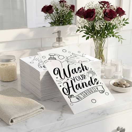 200 Pack Wash Your Hands Disposable Hand Towels for Bathroom Paper Towels for Guests Etiquette Guest Dinner Napkins Decorative Paper Hand Towels for Bathroom Wedding Birthday Anniversary