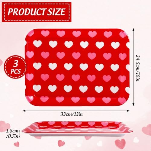 JarThenaAMCS 3Pcs Valentine' s Day Serving Trays Reusable Serving Dishes Red Pink Heart Decorative Platter for Wedding Party Sharing Snacks Fruits Dessert, 13 x 10 Inch