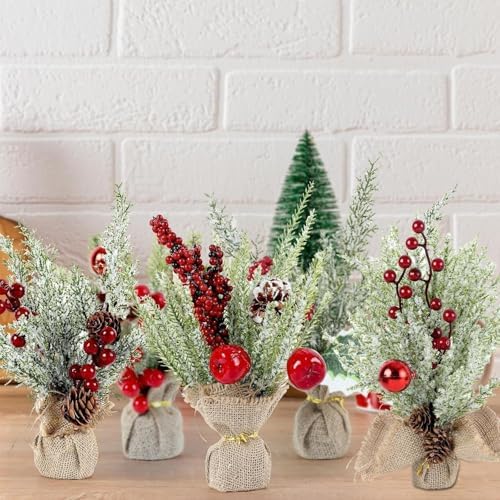 YLOLUL 6 Pcs Mini Christmas Tree Table Decorations Artificial Small Christmas Trees for Farmhouse Christmas Centerpiece Table Decoration for Kitchen Table Decor (6, Classics, Mini)