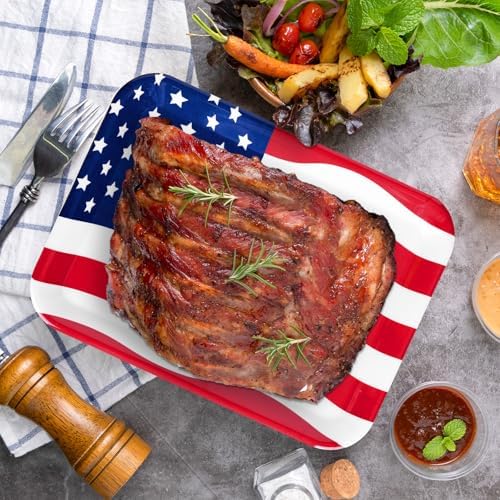 JarThenaAMCS 3Pcs Patriotic Serving Trays 250th Anniversary USA Flag Melamine Platter 13 x 10 Inch Red Blue White 4th of July Serving Dishes for Independence Day Veterans Day Party Decor
