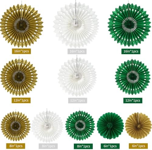 BEISHIDA Honeycomb Round Paper Fans Green Gold Hanging Party Decoration
