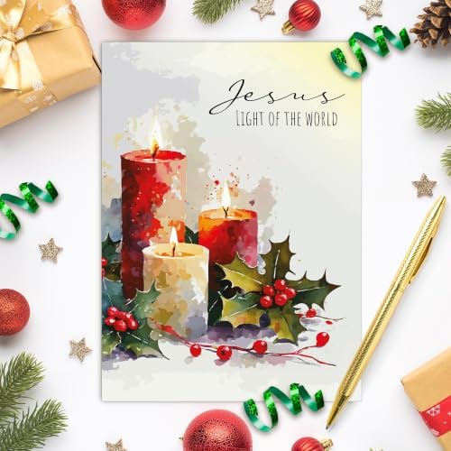 Religious Christmas Cards with Envelopes, Pack of 20, Candlelight