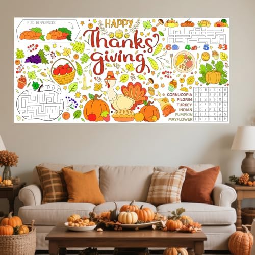 Thanksgiving Giant Coloring Poster Fall Turkey Paper Tablecloth