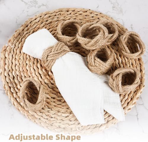 Woven Napkin Rings Set of 48, Mgrlfbl Farmhouse Burlap Napkin Ring