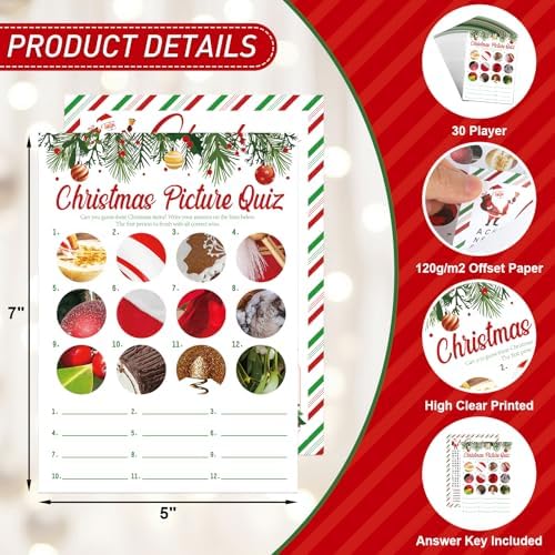 COCHIE 30 Players Christmas Party Games for Adults Family Office Large Groups, Xmas Parties Picture Quiz Game, Riddle Game, Christmas Word Search Games with Answer Key (Xmas Search)