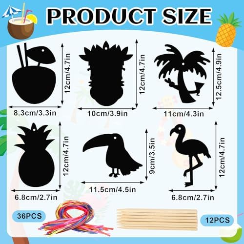 JULMELON 36PCS Luau Crafts for Kids, Rainbow Scratch Art Hawaiian Party