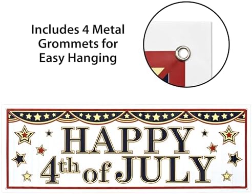 Beistle Happy 4th of July Sign Banners, 21” x 5’, 2 Pack – Summer Patriotic Holiday Welcoming Party Supplies with Stars, Independence Day Decorations for Indoors & Outdoors