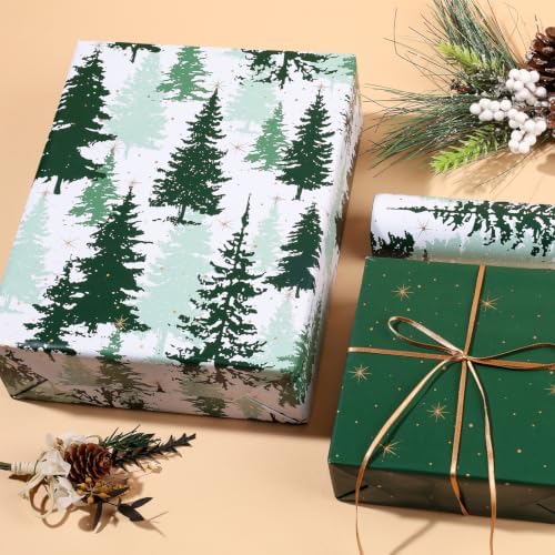 LaRibbons Reversible Green Christmas Wrapping Paper Pine Tree 17 In x 33 Ft