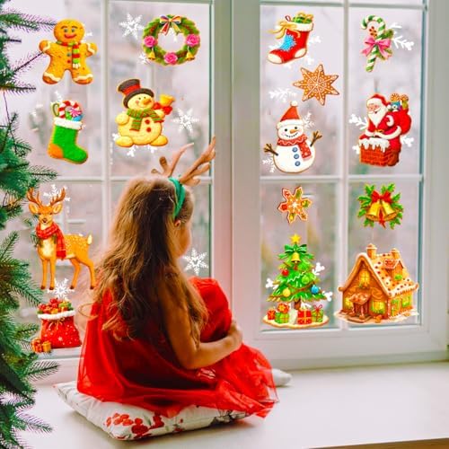Christmas Window Clings,9 Sheets Christmas Party Window Clings Decoration, Decals for Glass Windom Indoor and Outdoor Home Decor, Santa Claus,Snowman