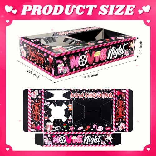 48 Pcs Valentine's Day Party Supplies - Movie Night Paper Snack Trays & Decorations - Heart Love Party Favors - Family Movie Popcorn & Drink & Candy Box