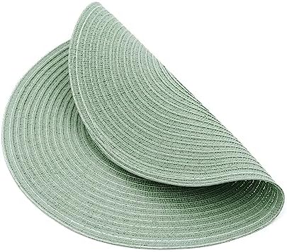 SHACOS Round Placemats Set of 8 Washable 15 inch Round Table Mats Cotton Polyester Woven Braided Place Mats for Dining Table Wedding Party Decor, Sage Green