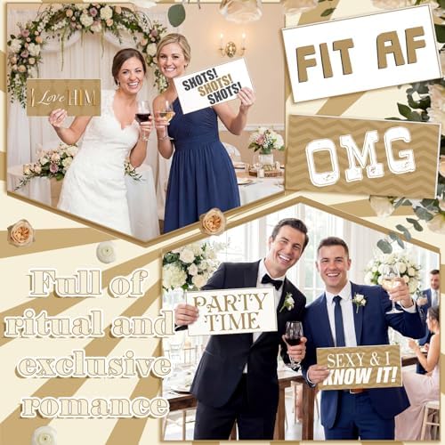 Beeveer 24 Designs Gold Wedding Photo Booth Props, Double Sided PVC Selfie