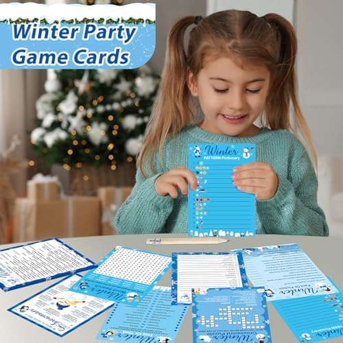 gisgfim 231Pcs Winter Party Games Cards Snowflake Snowman Trivia Word Search Scramble Maze Games Winter Christmas Holiday Party Supplies for School Classroom Family Activity Birthday Favor