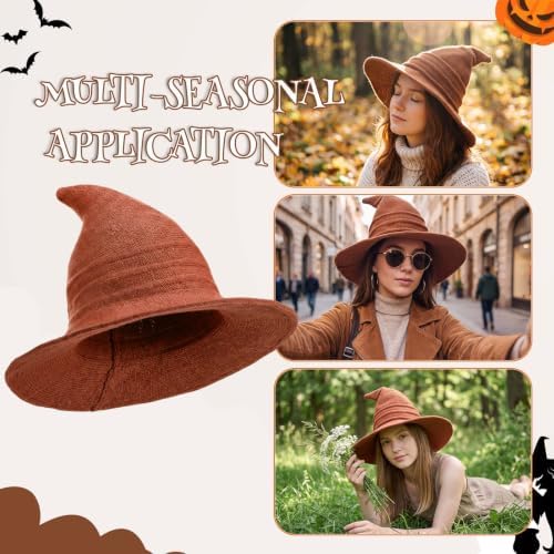 Boyiee Knitted Witch Hat Foldable Wide Brim Cap Pointed Felt Hat for Women Halloween Cosplay Costume Masquerade Accessory