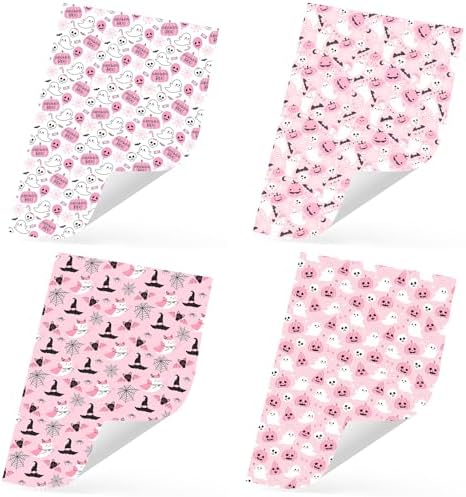 Ulmasinn Pink Halloween Wrapping Paper - Kawaii Spooky - Sweet Gift Wrap with Ghosts, Bats & Watercolor Pumpkins - 20x29-8 Sheets for Gift Bags & Party Favors
