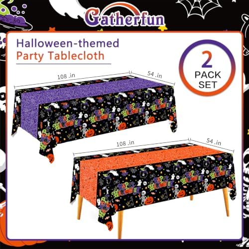 2 Pack Halloween Tablecloth, 54 x 108 Inch Disposable Plastic Table Cover, Halloween Party Supplies for Halloween Decor