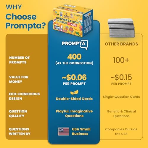 Prompta 400 Conversation Cards for Kids 5-13 - Family Dinner and Road Trips