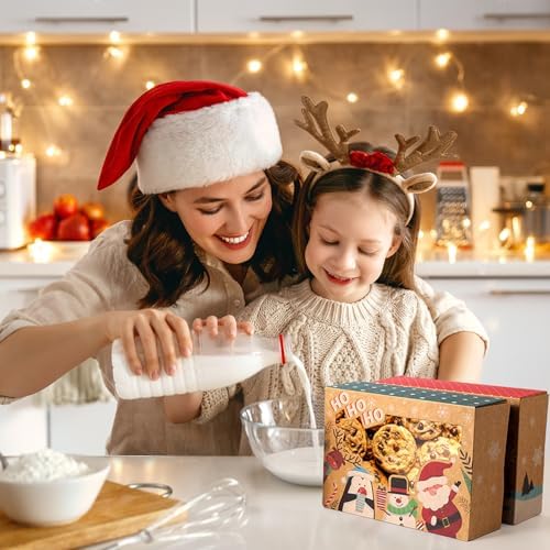 12Pcs Christmas Cookie Boxes with Window for Gift Giving, Kraft Bakery Gift Wrapping Boxes with Cards and Jute Rope, Holiday Treat Boxes for Cookies, Brownies, Donuts, Xmas Cookie Containers With Lids