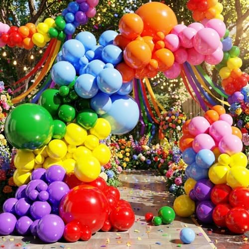 Rainbow Colorful Balloons Arch Kit, 131pcs Party Latex Balloons